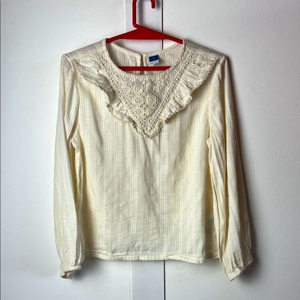 3/$10 OLD NAVY Kids Indian Cotton Cream Lace Trim Puff Sleeve Summer Blouse